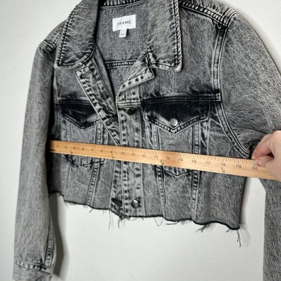 Frame Stonewashed Gray Faded & Distressed Crop Jacket Front Button Raw Hem S - Picture 14 of 16